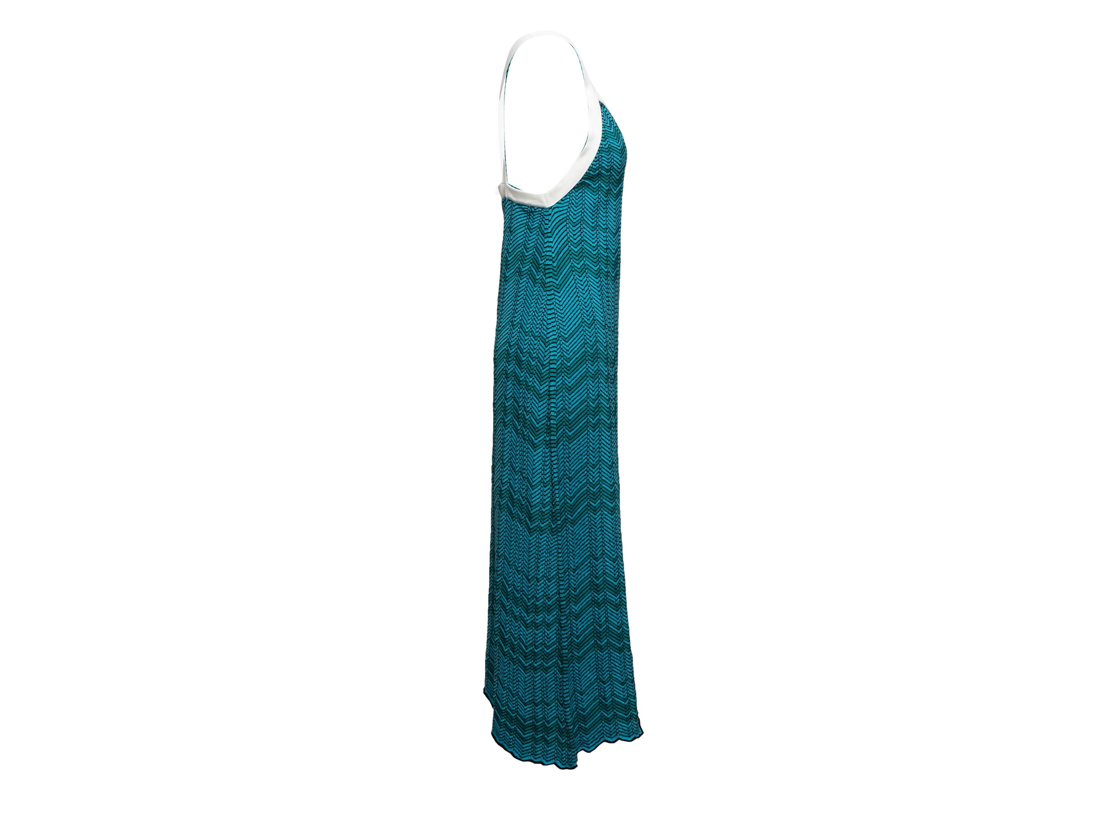 Teal, black, and white virgin wool-blend chevron knit sleeveless maxi dress by Wales Bonner. V-neck. 32
