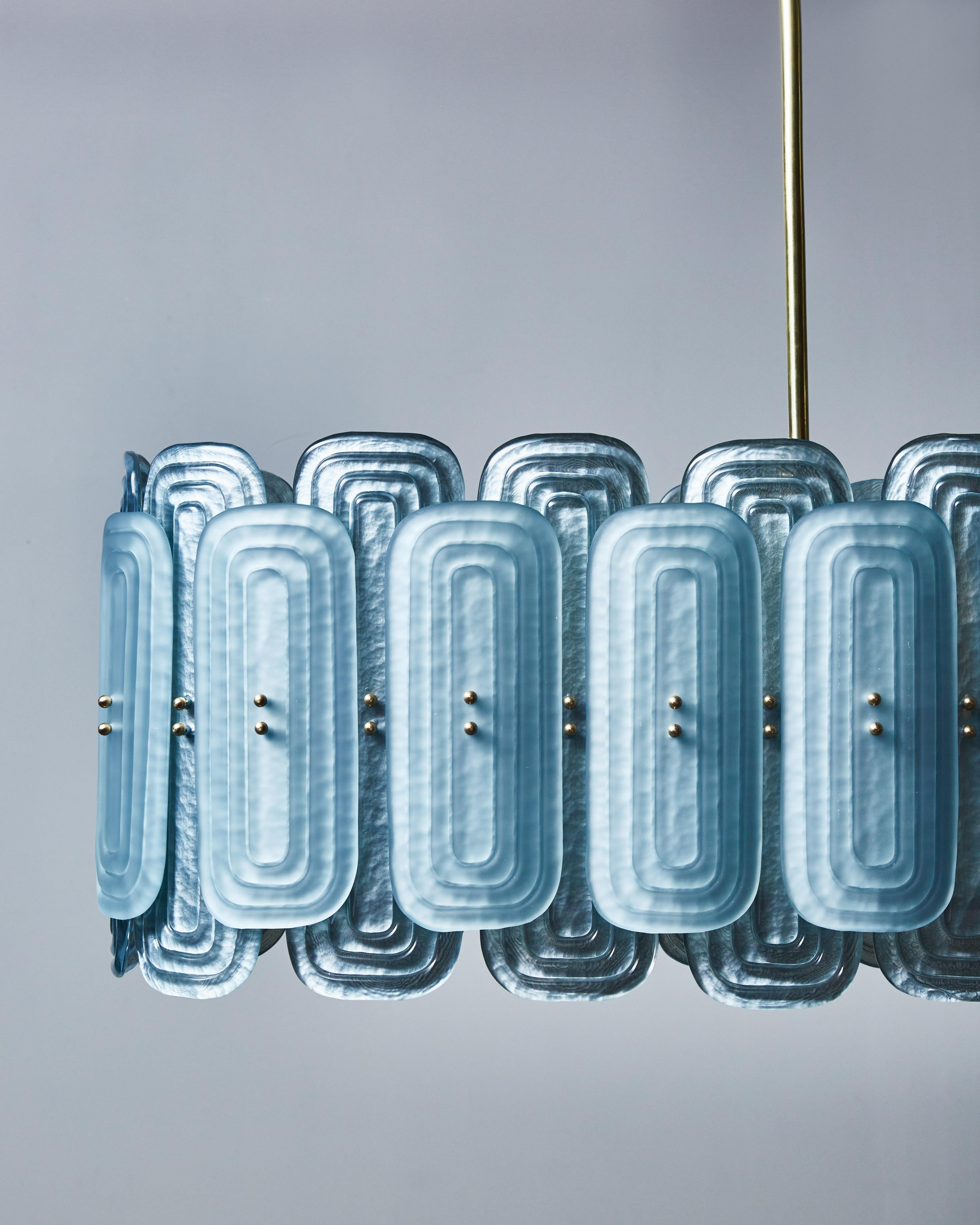 Mid-Century Modern Teal Murano Glass Long Chandelier For Sale