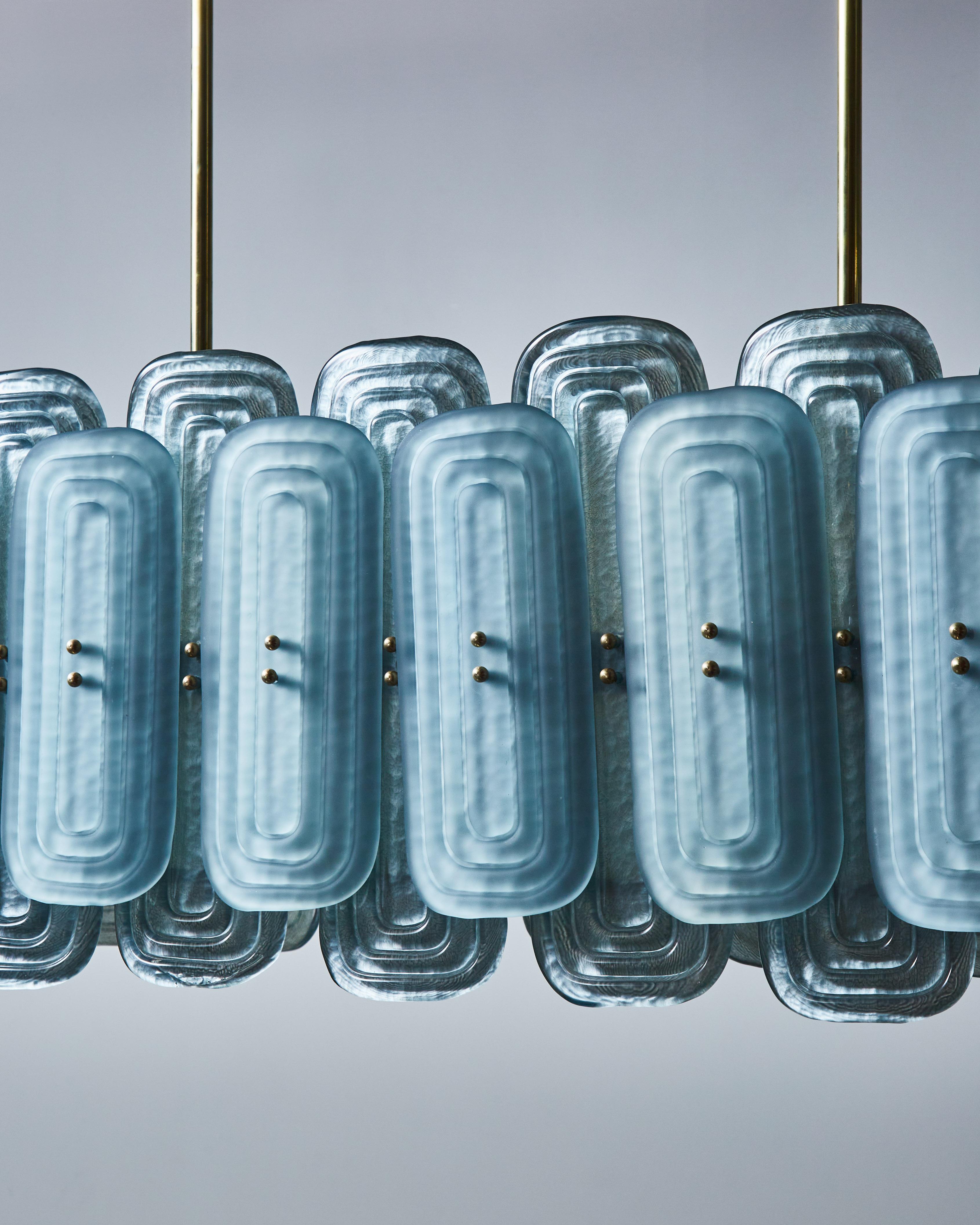 Italian Teal Murano Glass Long Chandelier For Sale