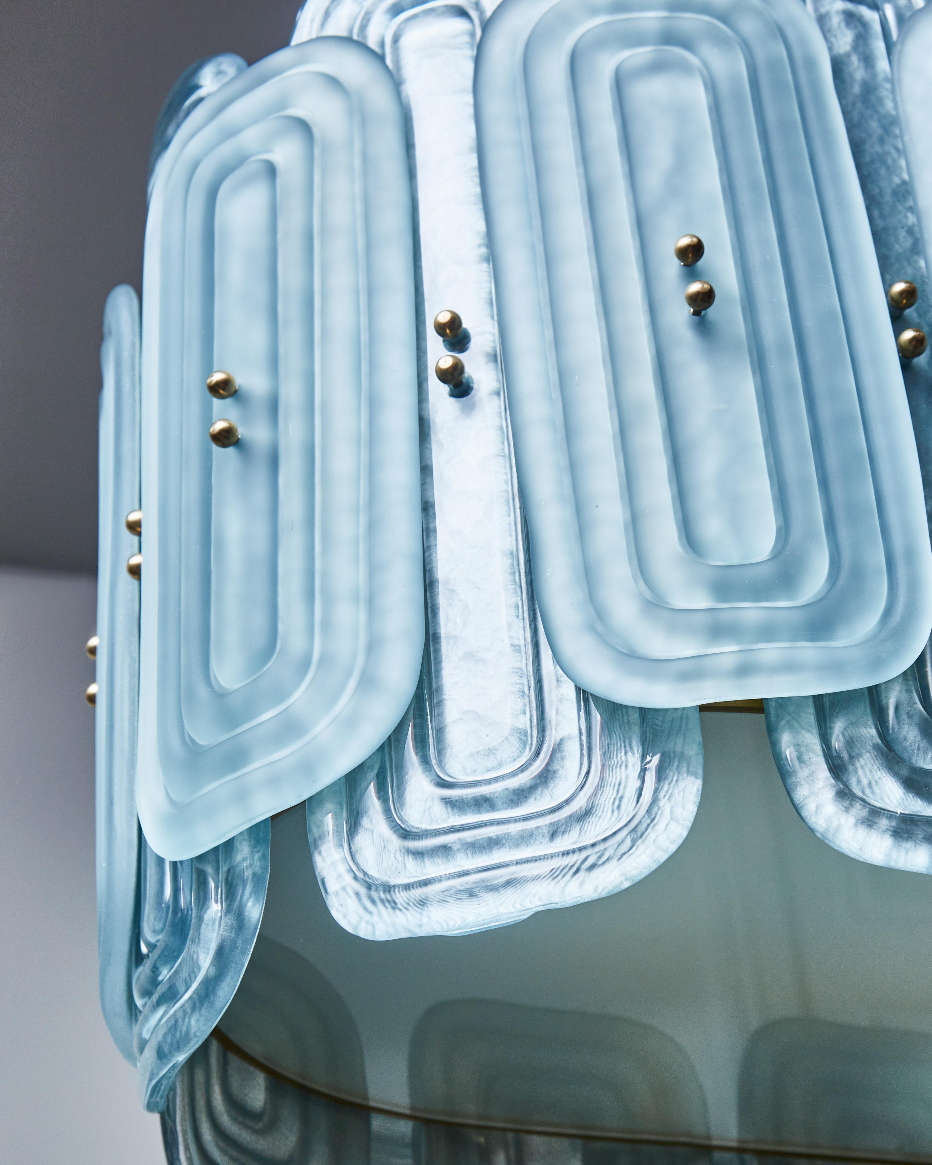 Contemporary Teal Murano Glass Long Chandelier For Sale