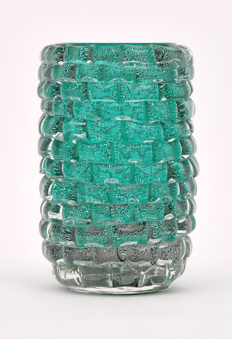 Teal Murano Glass Vase For Sale at 1stDibs