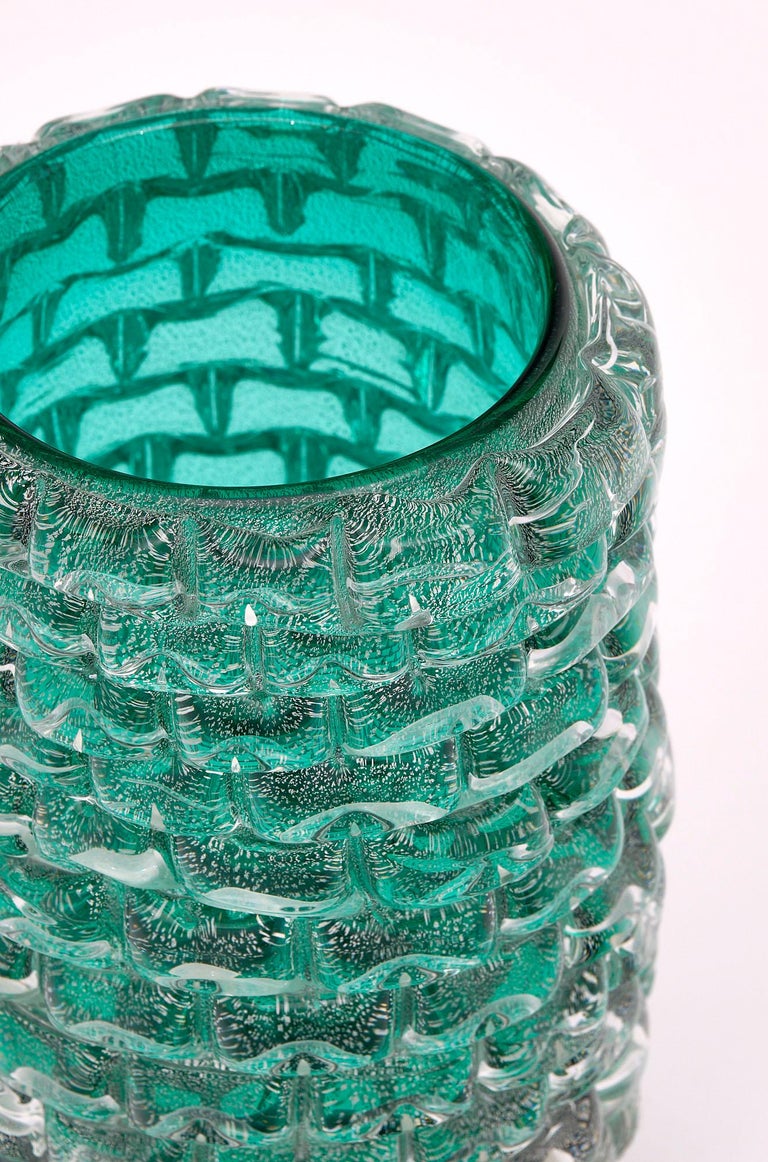 Teal Murano Glass Vase For Sale at 1stDibs