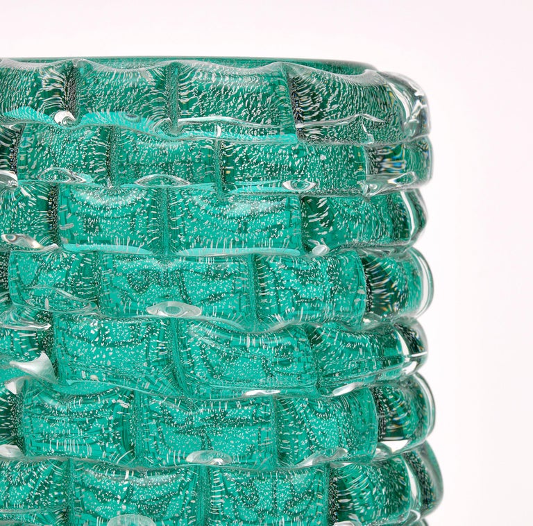 Teal Murano Glass Vase For Sale at 1stDibs