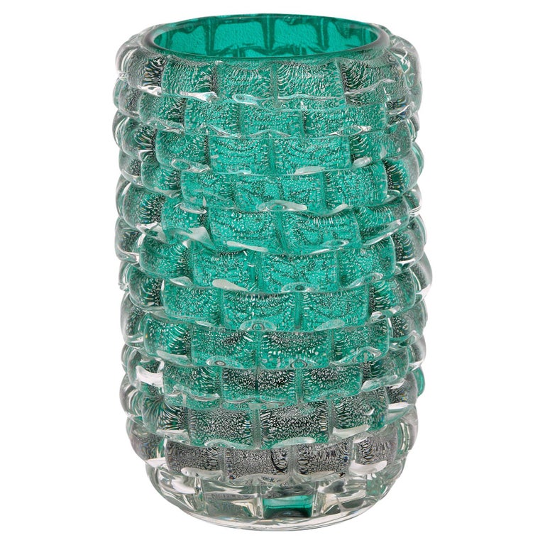 Teal Murano Glass Vase For Sale at 1stDibs