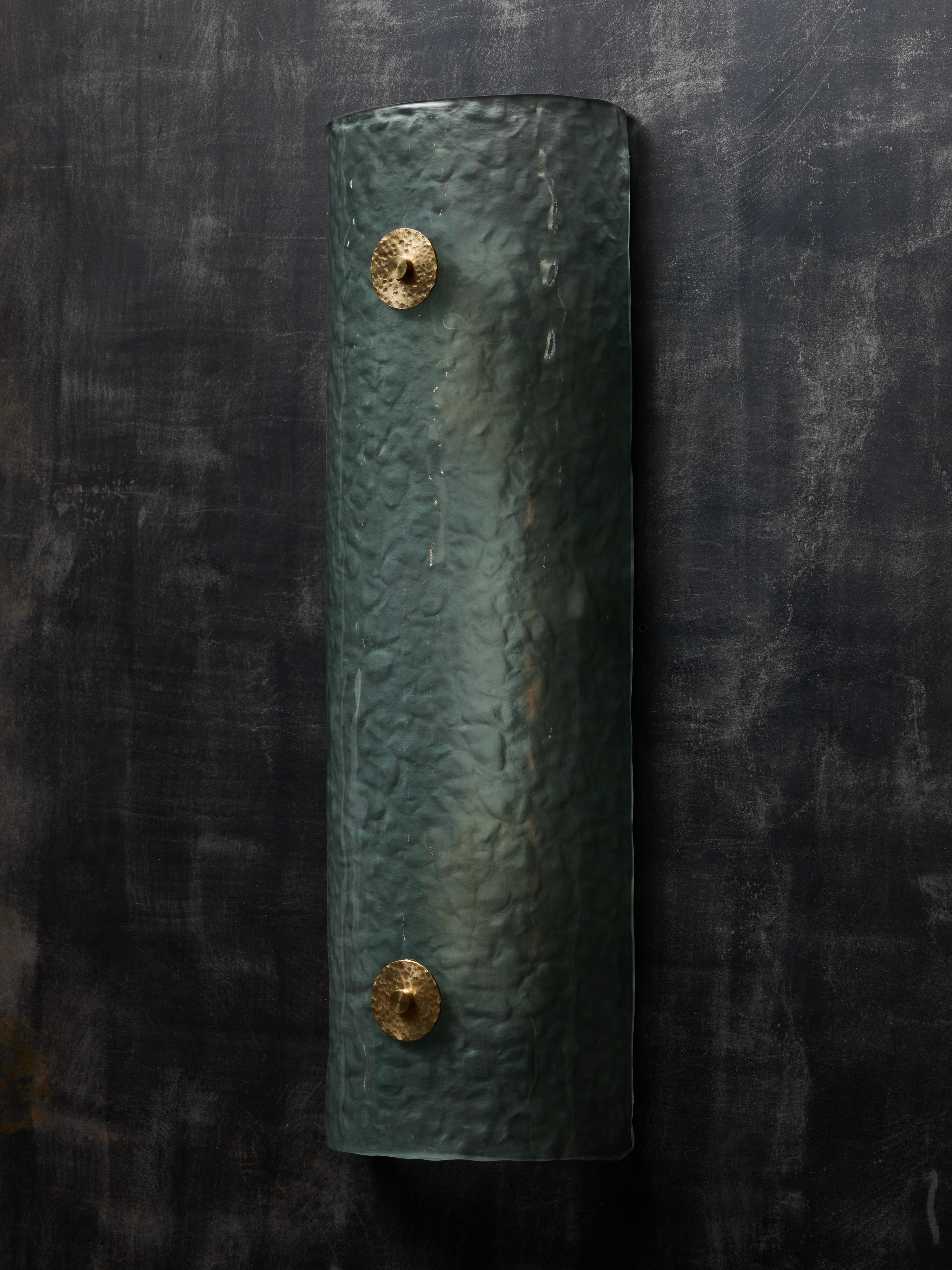 Modern Teal Murano Wall Sconce with Brass Accents For Sale
