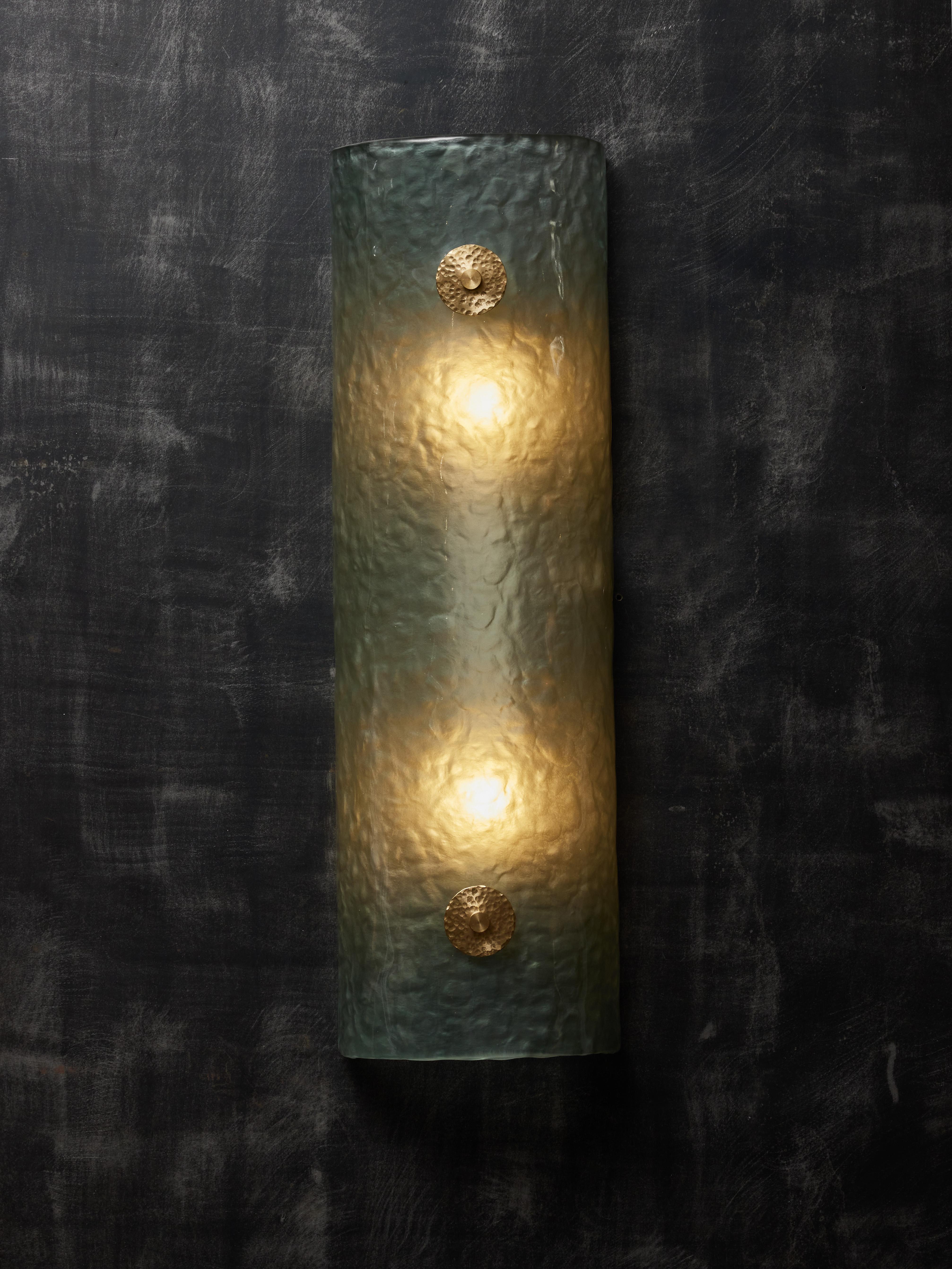 Italian Teal Murano Wall Sconce with Brass Accents For Sale