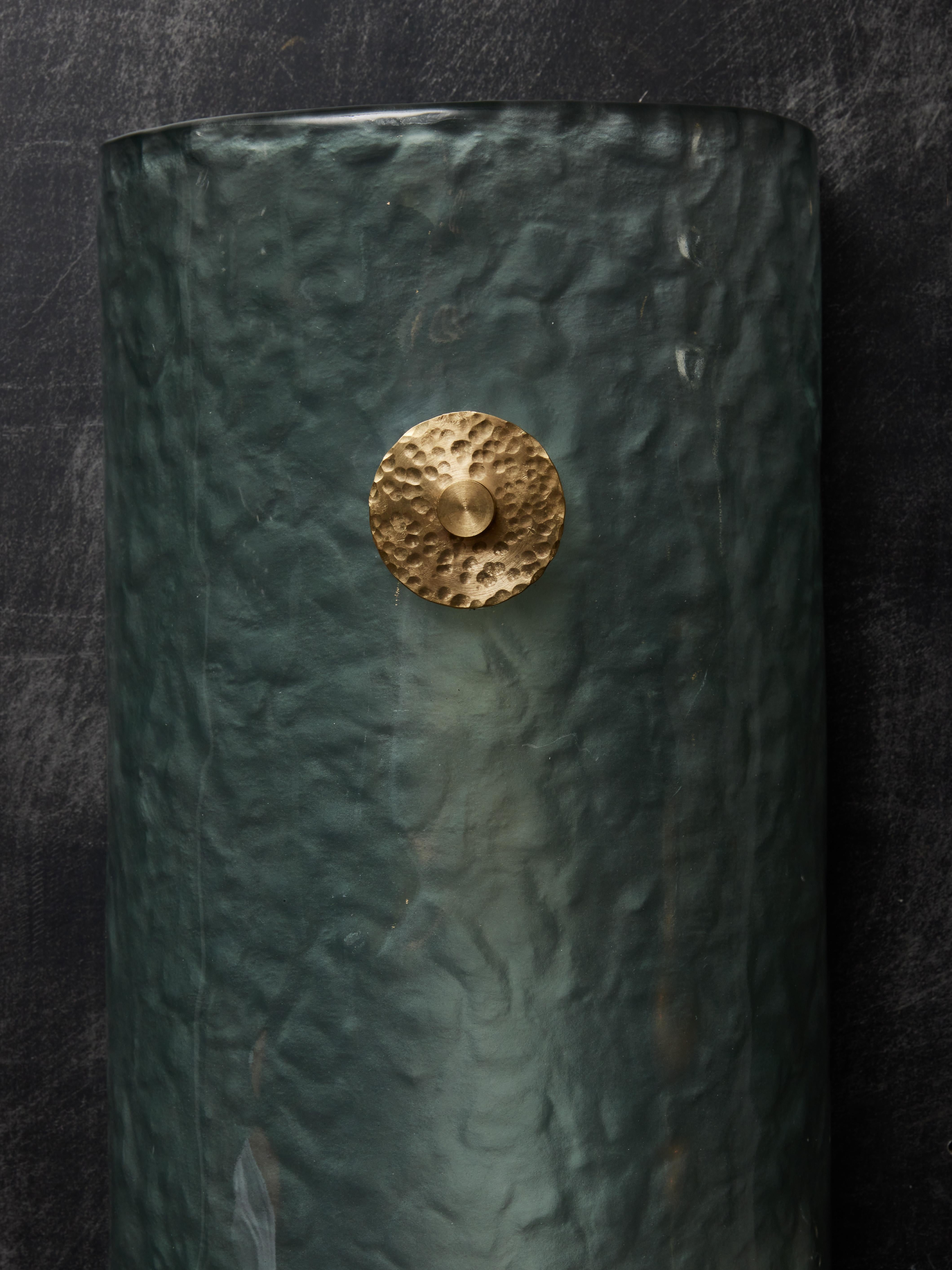 Contemporary Teal Murano Wall Sconce with Brass Accents For Sale