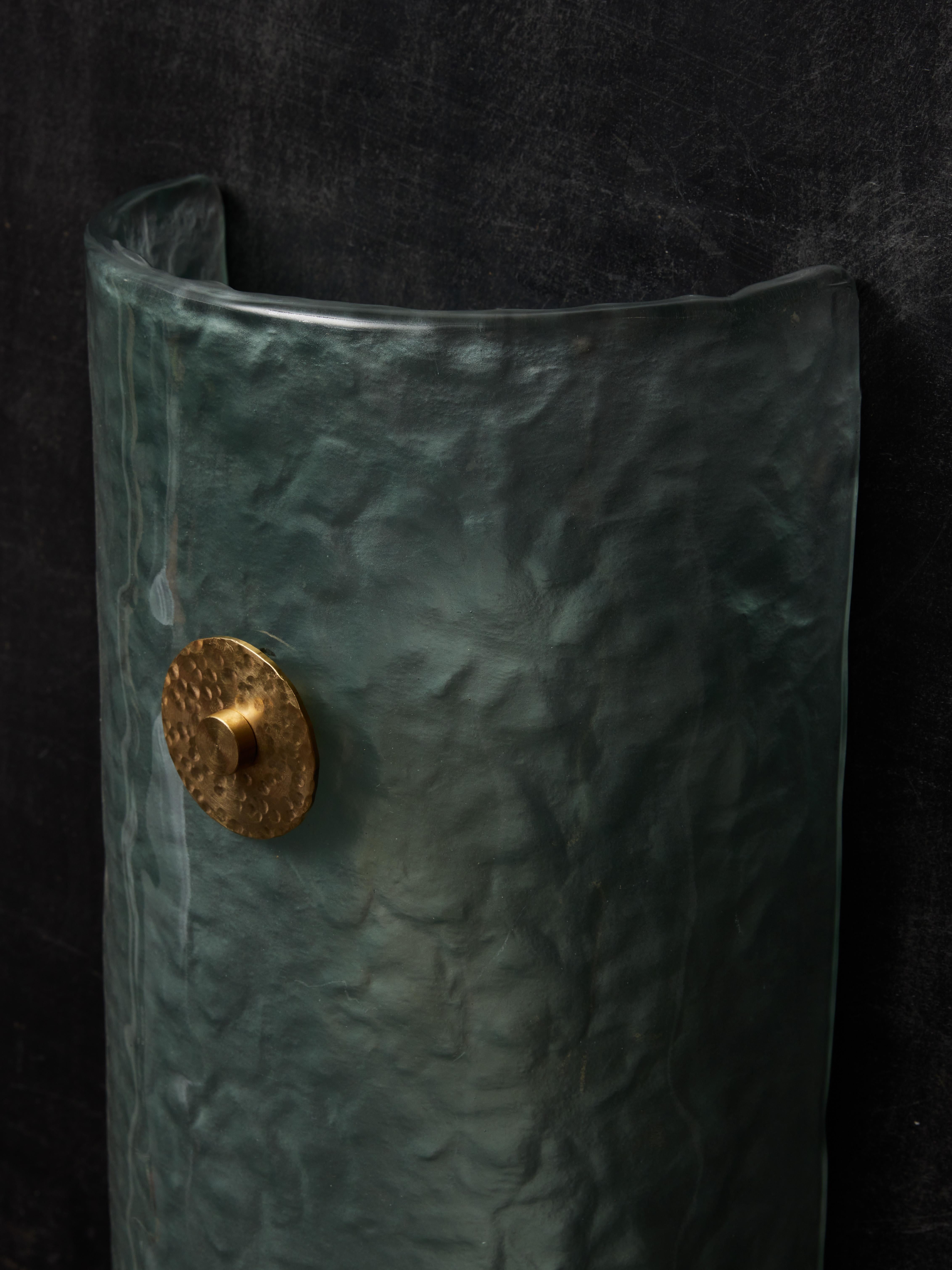 Teal Murano Wall Sconce with Brass Accents For Sale 1