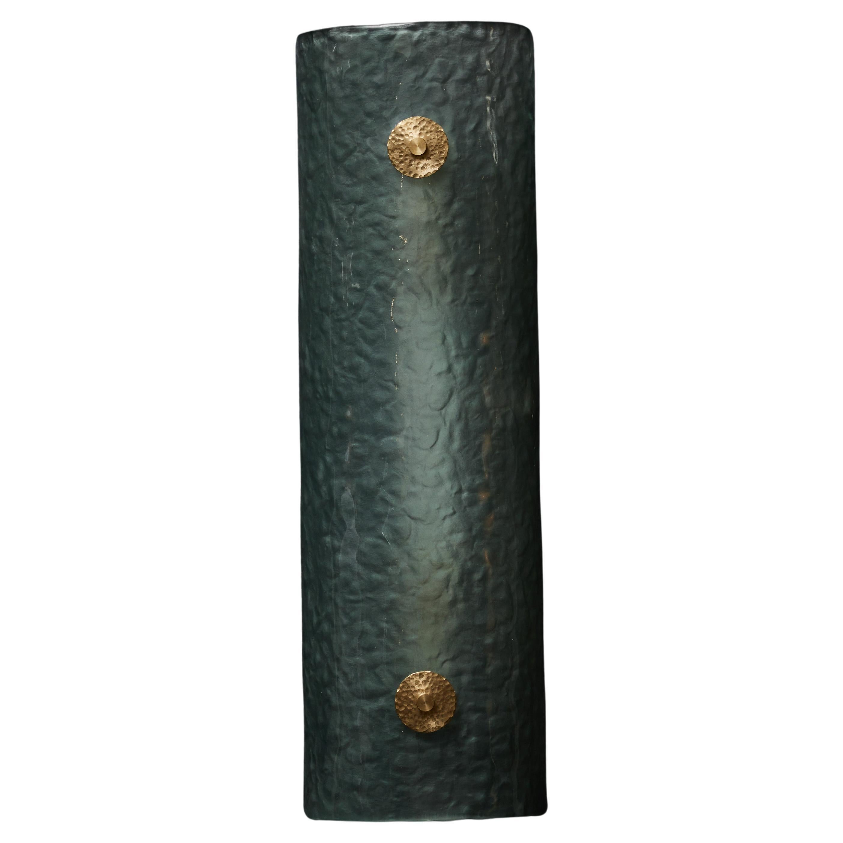 Teal Murano Wall Sconce with Brass Accents For Sale