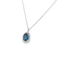 Teal Oval Sapphire & Diamond Halo Pendant