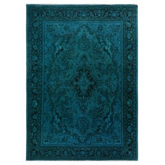 Teal Overdyed Vintage and Worn Down Persian Lilahan Hand Knotted Pure Wool