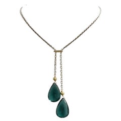 Teal Pear Shape Drops with Diamonds on White Gold Chain Necklace