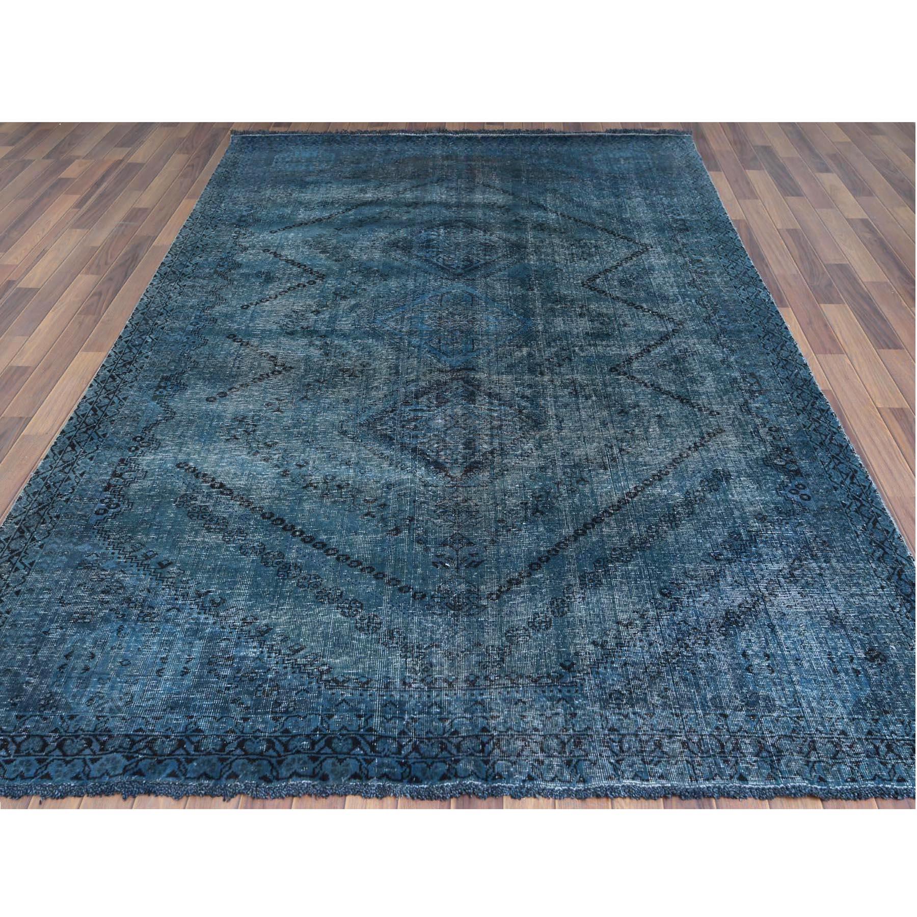 Medieval Teal Persian Shiraz Serrated Medallion Design Old Worn Wool Hand Knotted Rug