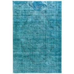 Teal Persian Tabriz Old Shabby Chic Hand Knotted Oriental Rug