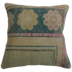 Teal Pink Cream Turkish Rug Pillow