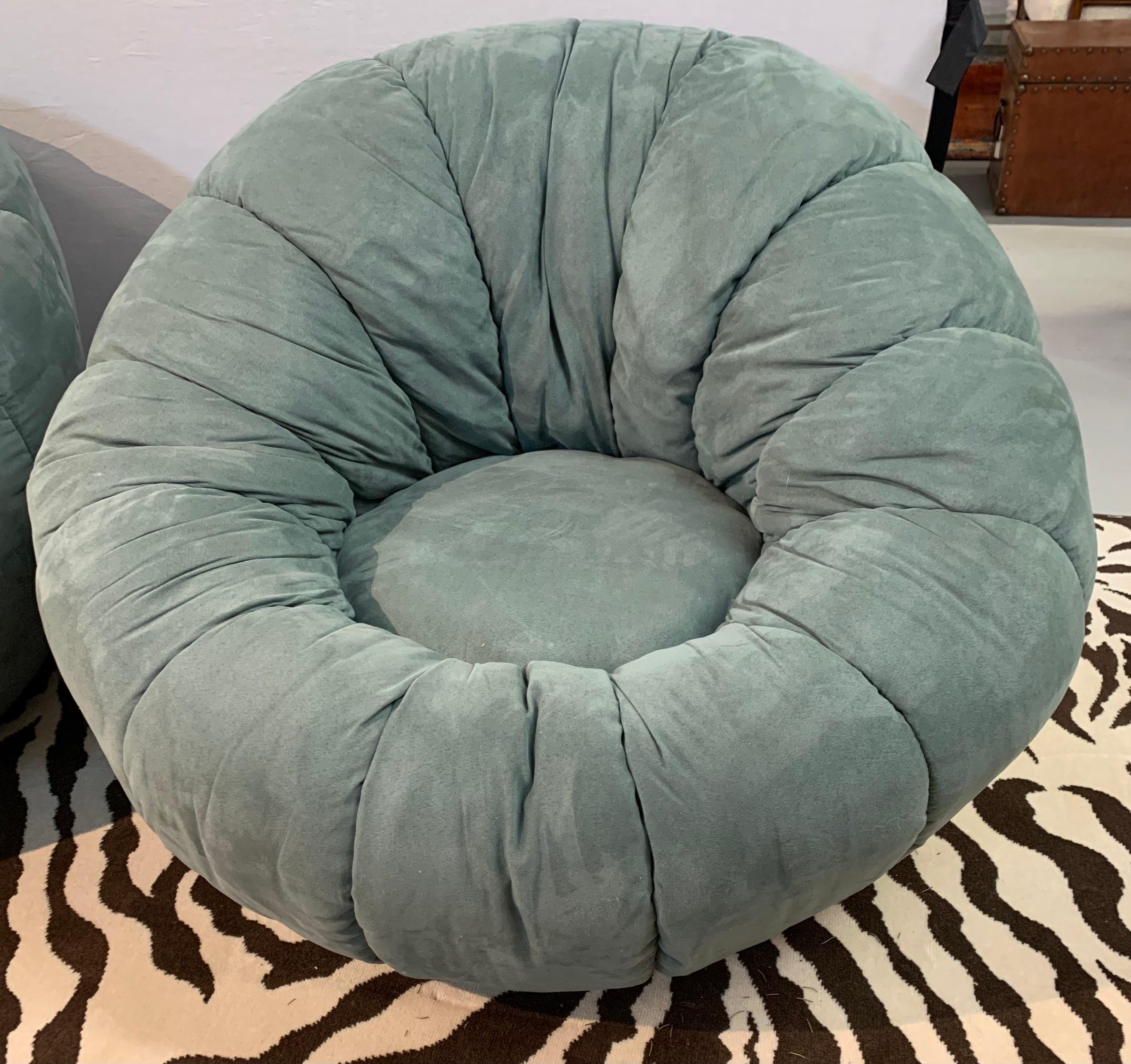 Post-Modern Teal Post Modern Marshmallow Microfiber Round Lounge Chairs
