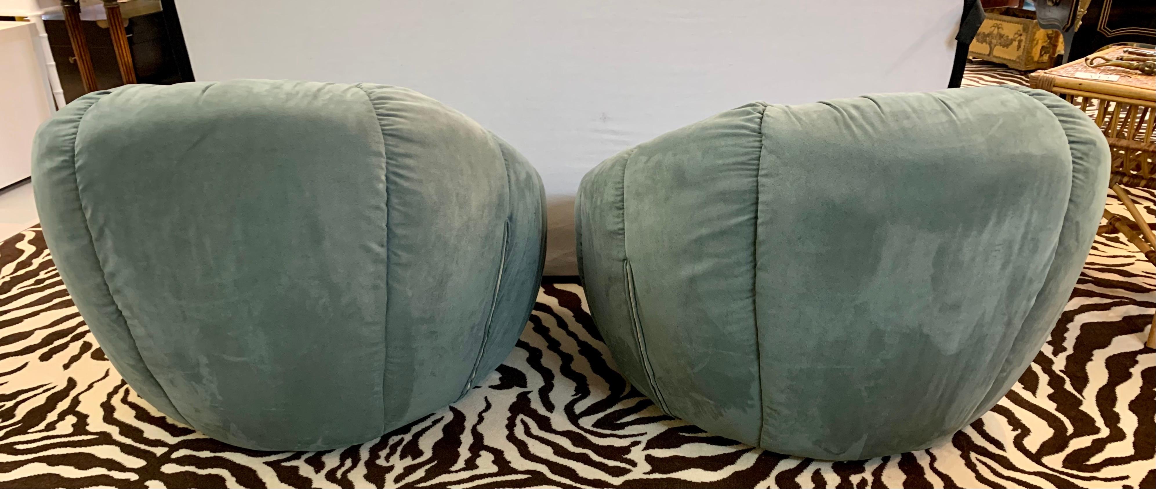 Late 20th Century Teal Post Modern Marshmallow Microfiber Round Lounge Chairs