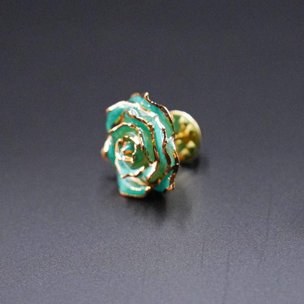 Modern Teal Rhapsody, Glossy Lacquer Real Rose Lapel Pin For Sale