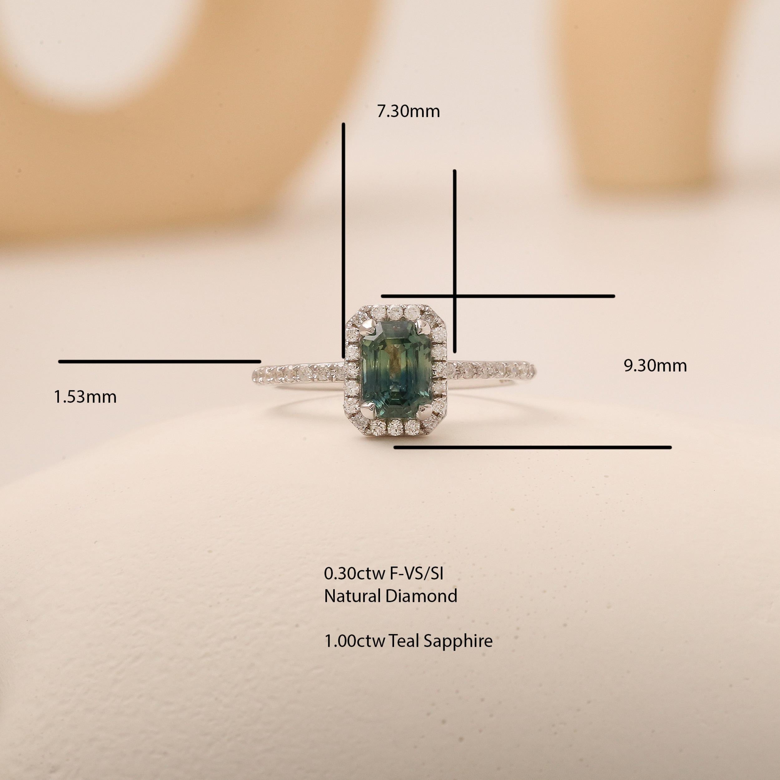 Teal Saphir und Diamant 1,30 Karat Ring (Rundschliff) im Angebot