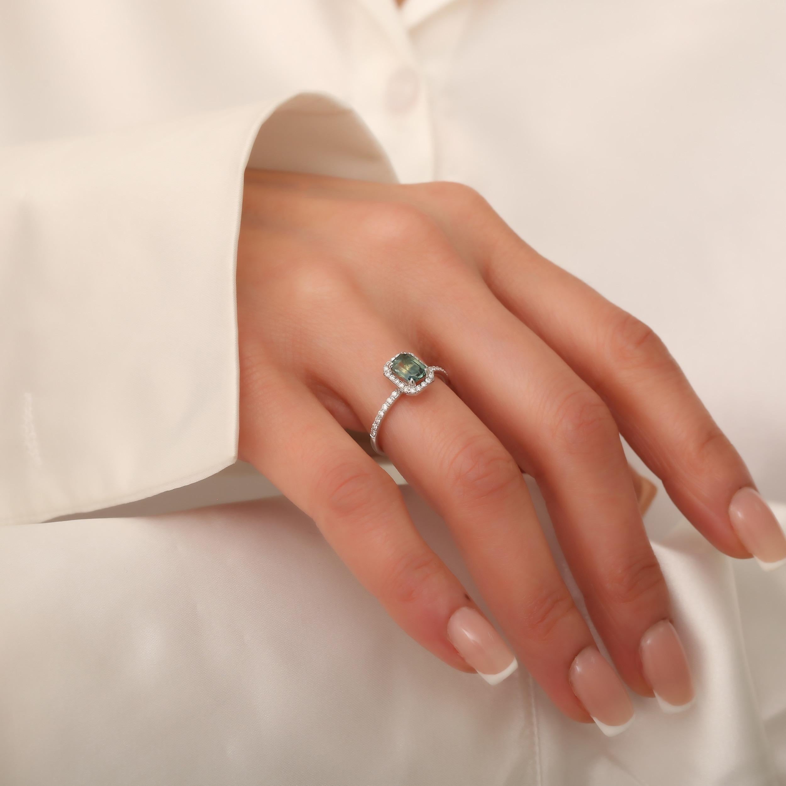 Teal Saphir und Diamant 1,30 Karat Ring im Zustand „Neu“ im Angebot in Fatih, 34