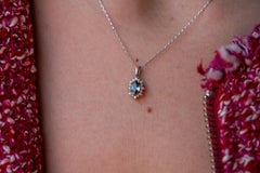 Teal Sapphire And Diamond Cluster Necklace