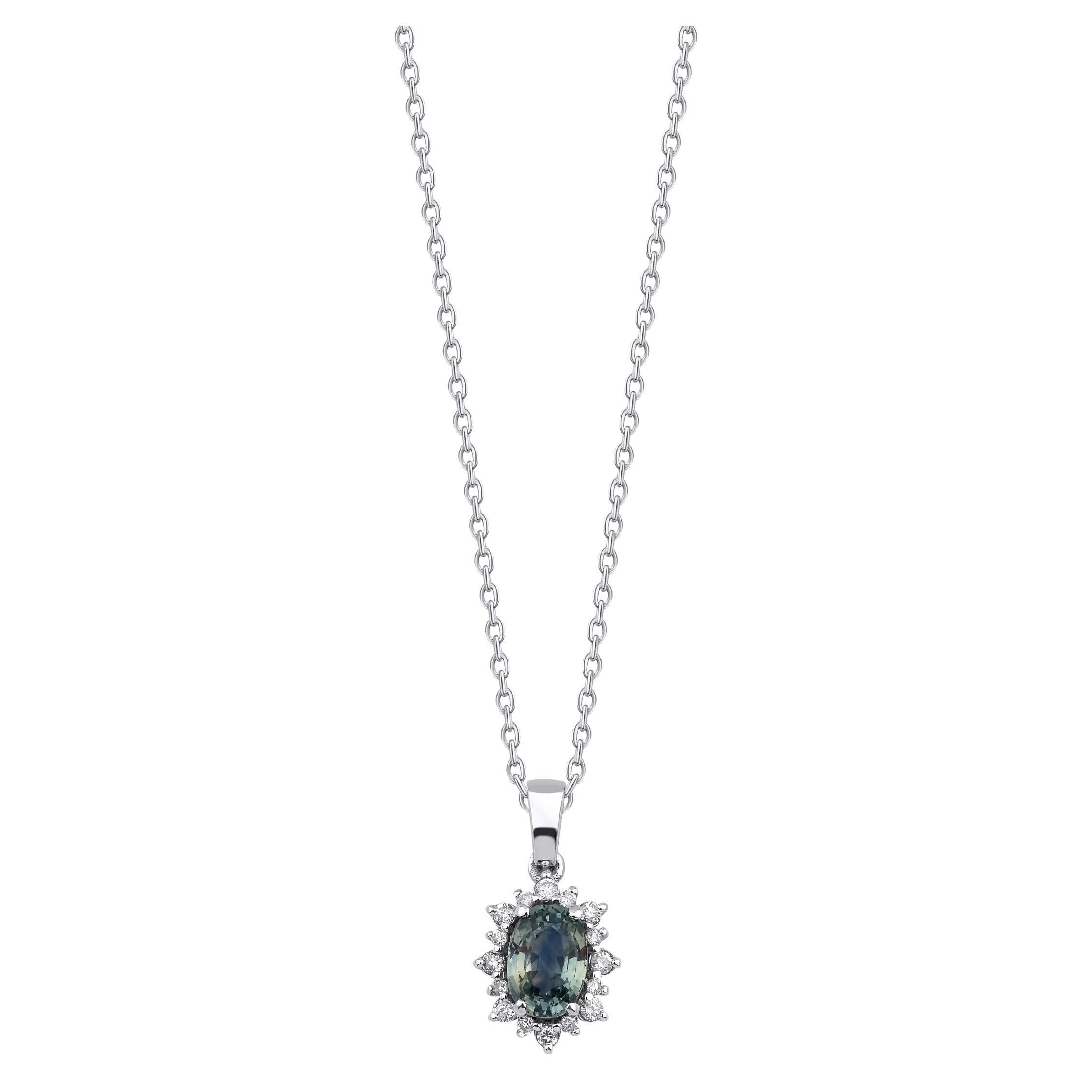 Teal Sapphire And Diamond Cluster Necklace
