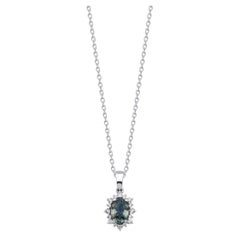 Teal Sapphire And Diamond Cluster Necklace