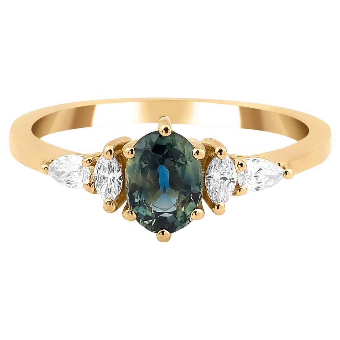 Bague de fiançailles saphir sarcelle et diamant