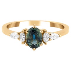 Bague de fiançailles saphir sarcelle et diamant