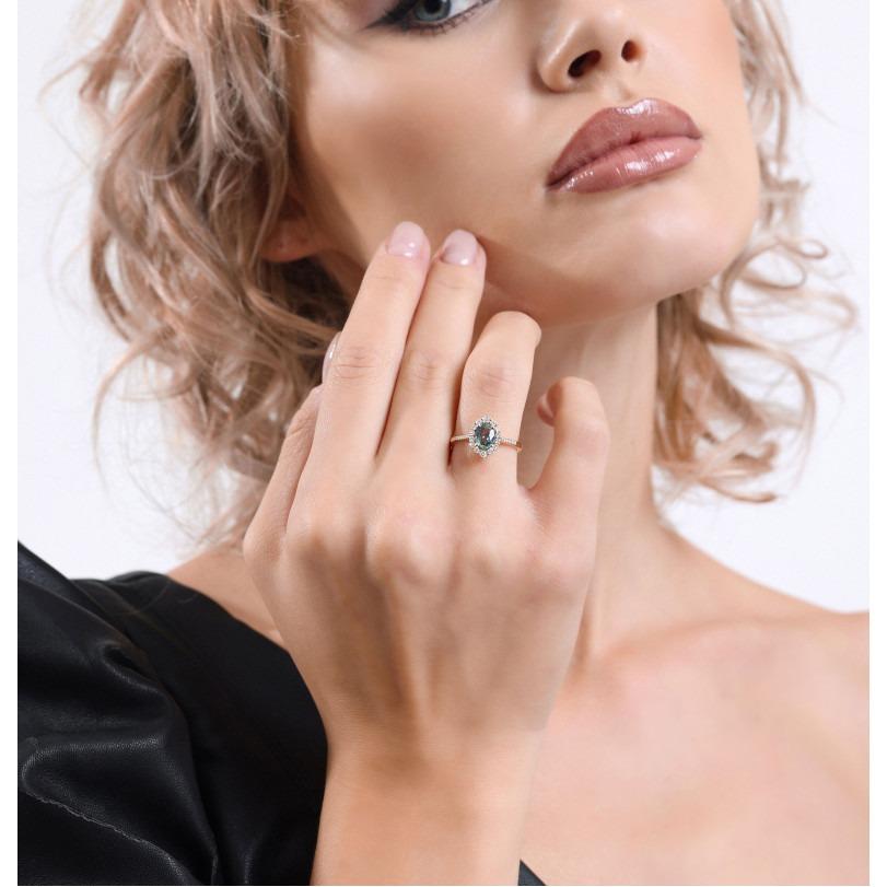 Anello con zaffiro verde acqua e diamante a raggiera da 1,42 carati in vendita 1