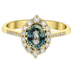 Teal Sapphire And Diamond Halo 1.42ct Ring