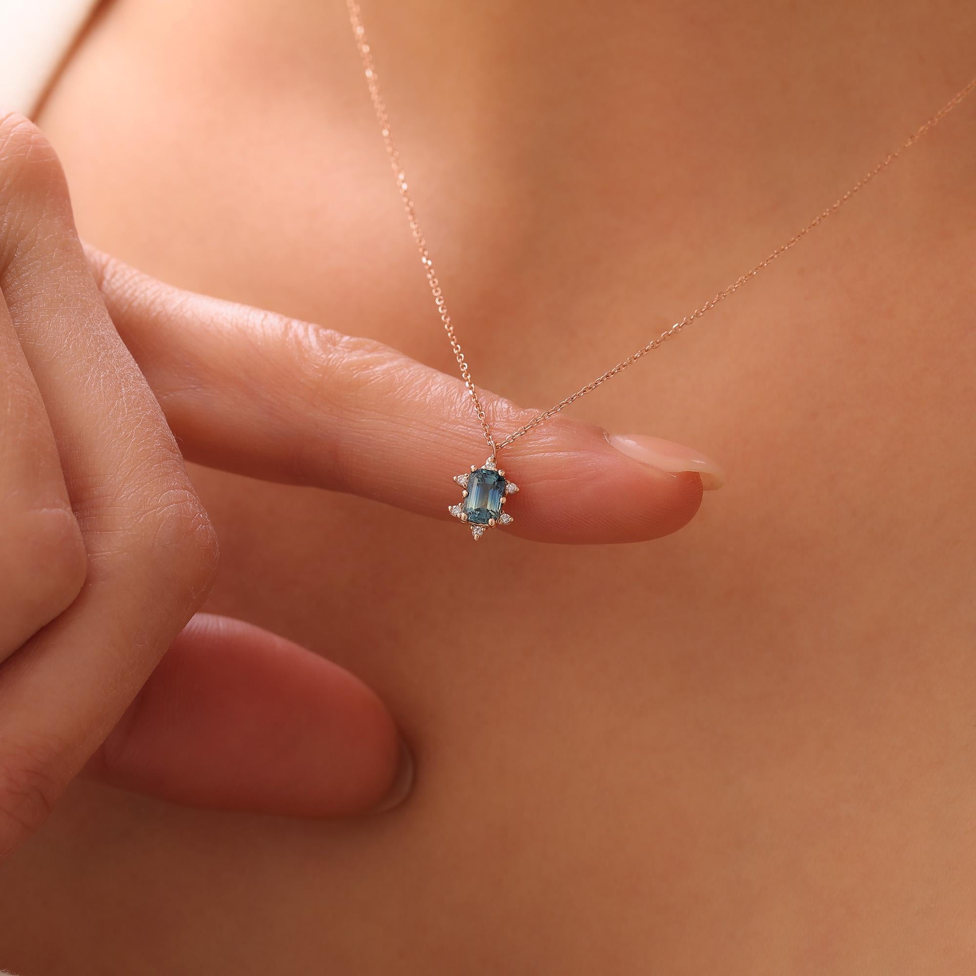 Pendentif halo saphir et diamant sarcelle en vente 1