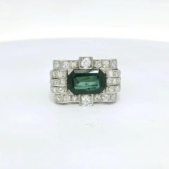 Teal sapphire and diamond tank ring