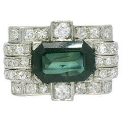 Tank-Ring mit blauem Saphir und Diamanten