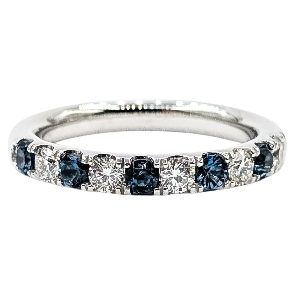 Blaugrüner Saphir 
Diamant-Brautring aus 14k Weißgold im Angebot