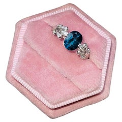 Bague florale minimaliste en or blanc 18 carats, saphir sarcelle et diamant taille 6
