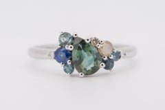 Teal Sapphire Diamond Tanzanite Alexandrite Cluster Ring 14K White Gold R6502