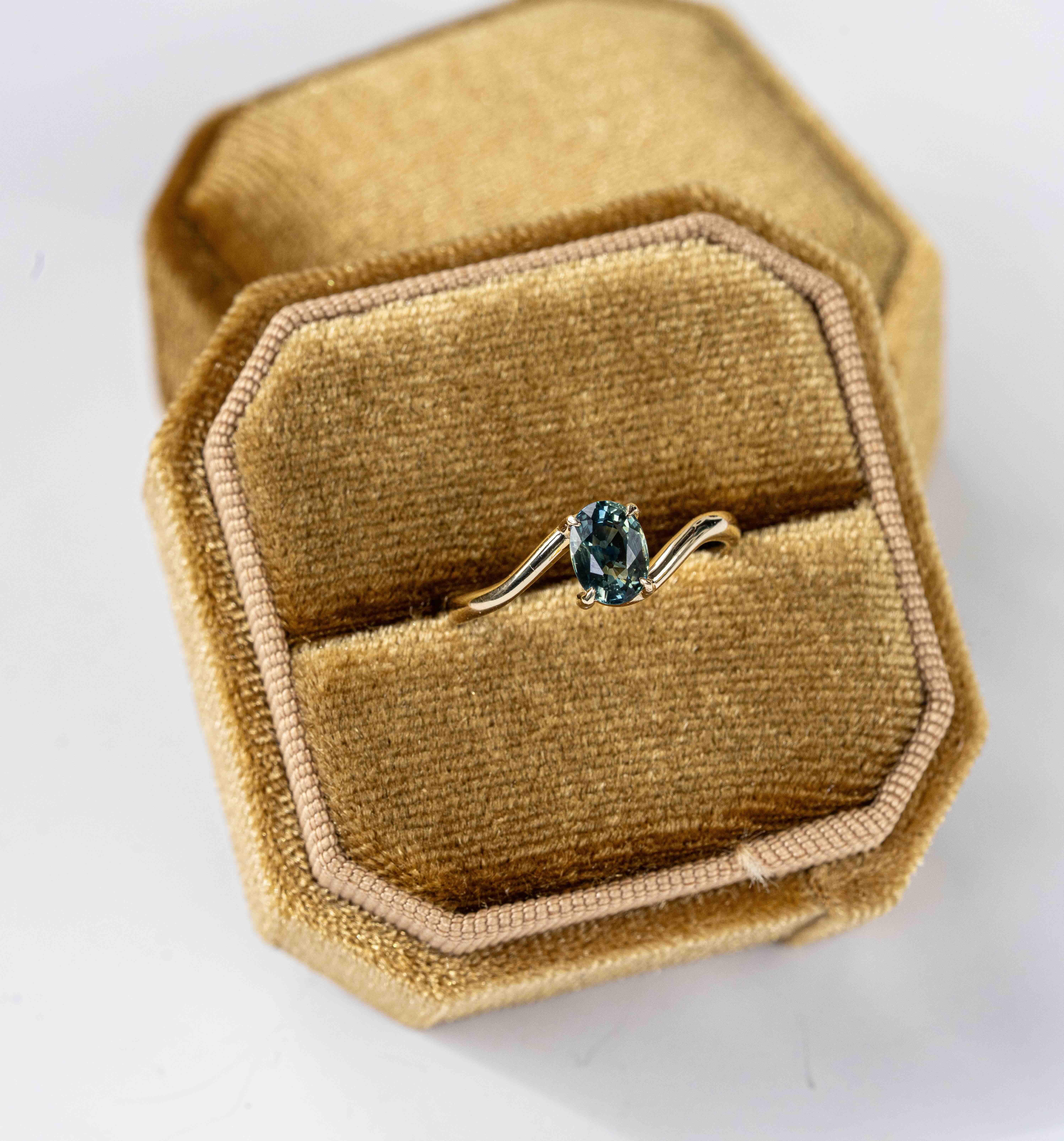 For Sale:  Teal Sapphire Engagement Ring 2