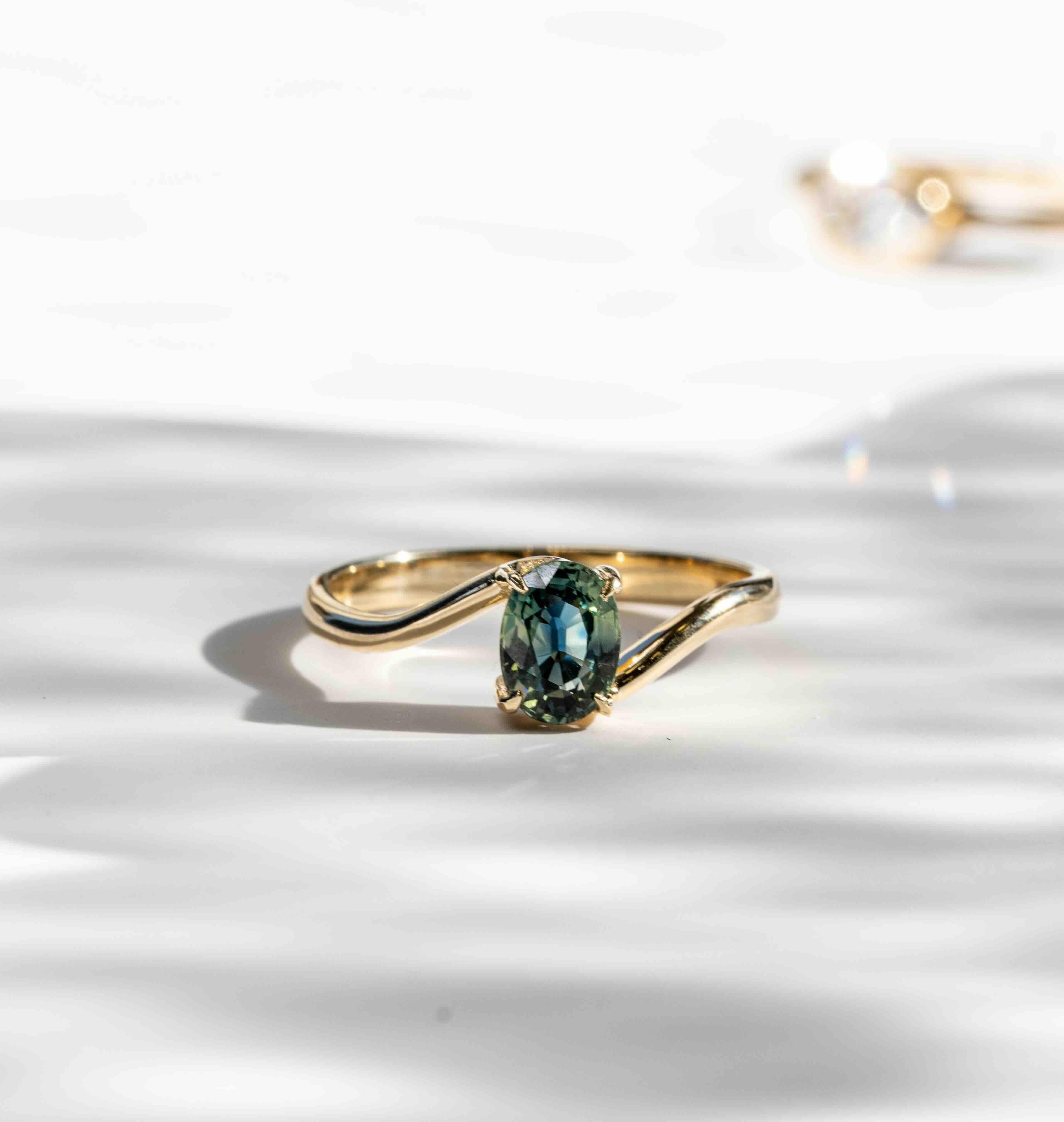 For Sale:  Teal Sapphire Engagement Ring 3