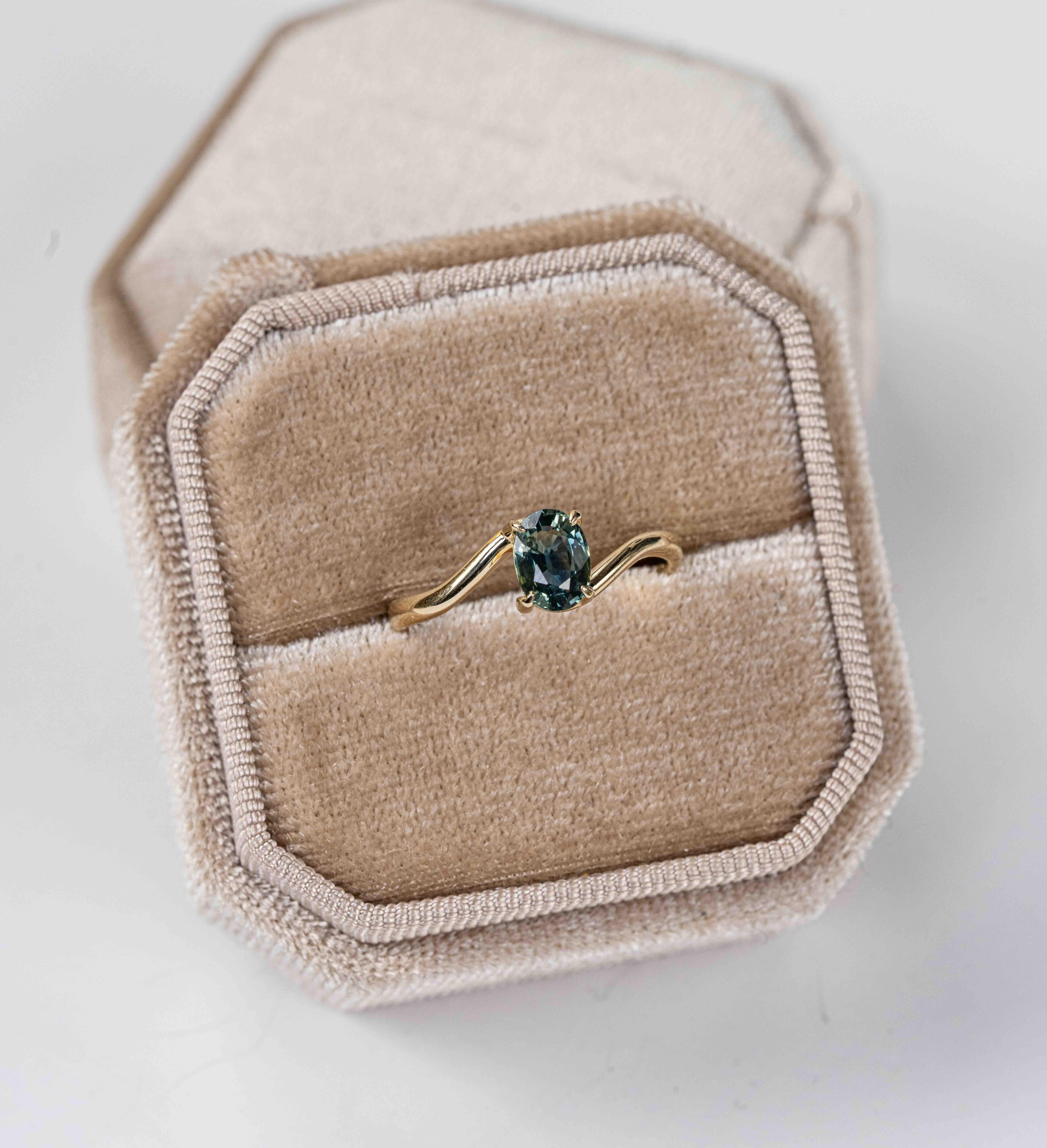 For Sale:  Teal Sapphire Engagement Ring 4