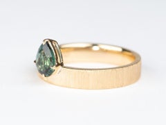 Teal Sapphire on Wide Band 14K Gold Engagement Ring Hand Brushed Finish R6785