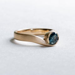 Teal Sapphire Ring, 14 Karat Yellow Gold Sapphire Ring