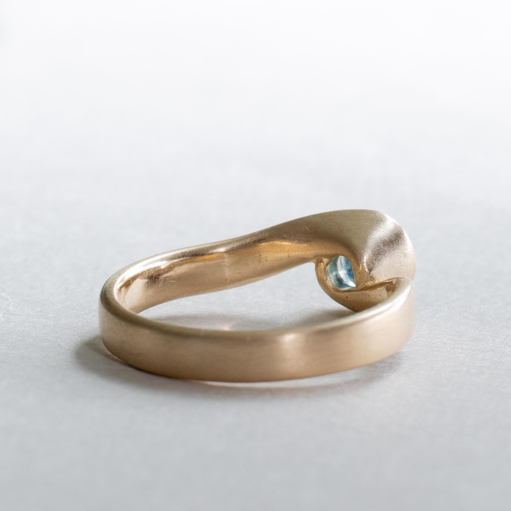 Contemporary Teal Sapphire Ring, 14 Karat Yellow Gold Sapphire Ring