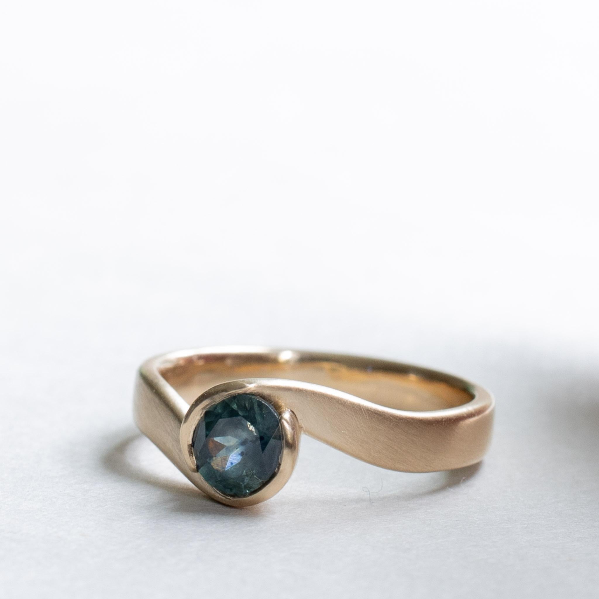 Teal Sapphire Ring, 14 Karat Yellow Gold Sapphire Ring 2