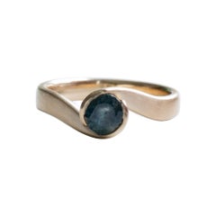 Teal Sapphire Ring, 14 Karat Yellow Gold Sapphire Ring