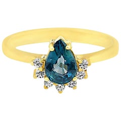 Teal Sapphire Ring, Diamond Engagement Ring, Blue Sapphire Engagement Ring