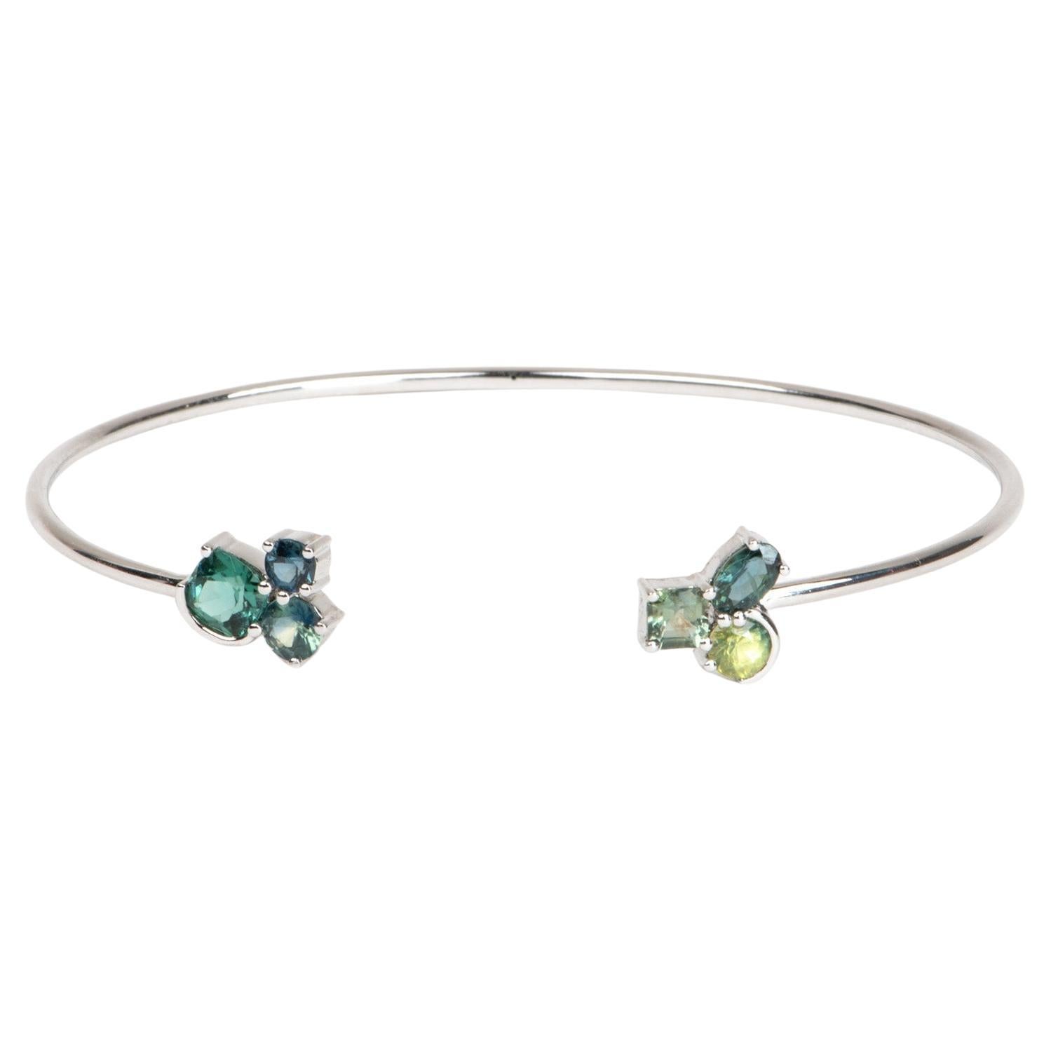 Teal Sapphires Around the World 18K White Gold Flexi Bangle from Montana Madagas