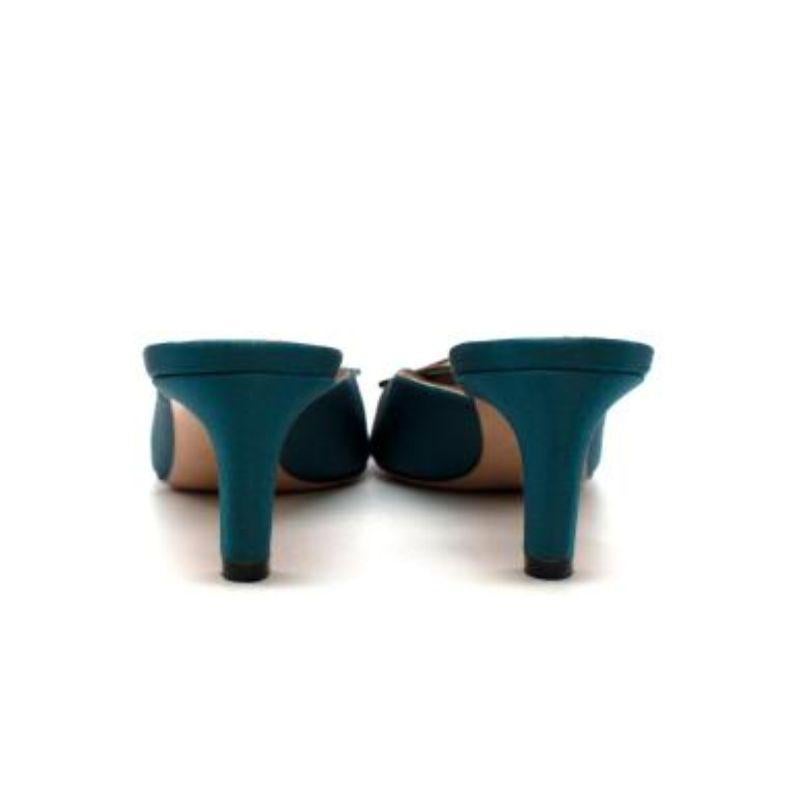 Women's Teal Satin Embellished Mules For Sale