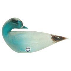 Teal Scavo Glass Bird by Gino Cenedese, Italy. Signed and Labeled