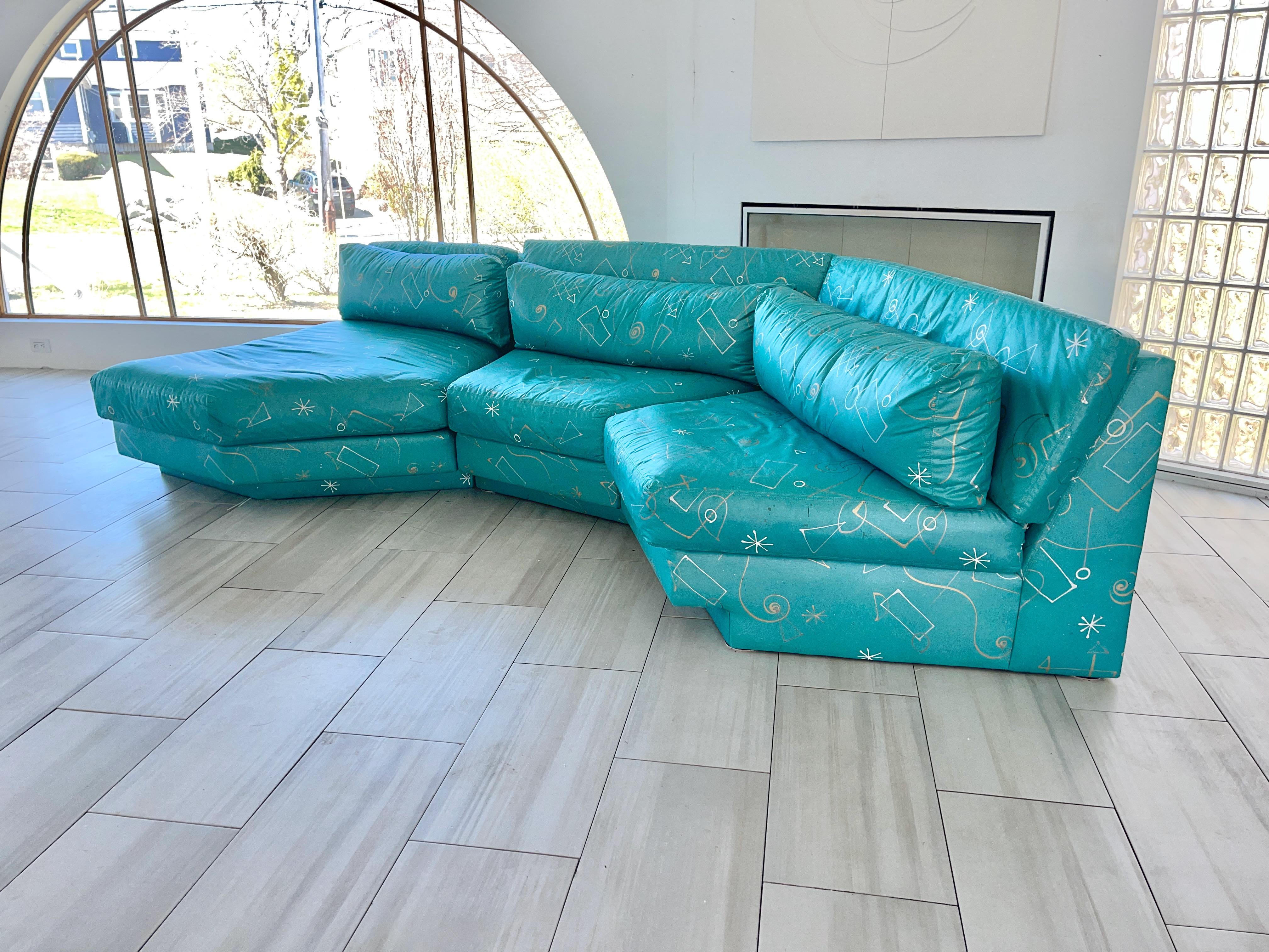 American Teal Sectional Sofa 3 Pieces Post Modern Wedge